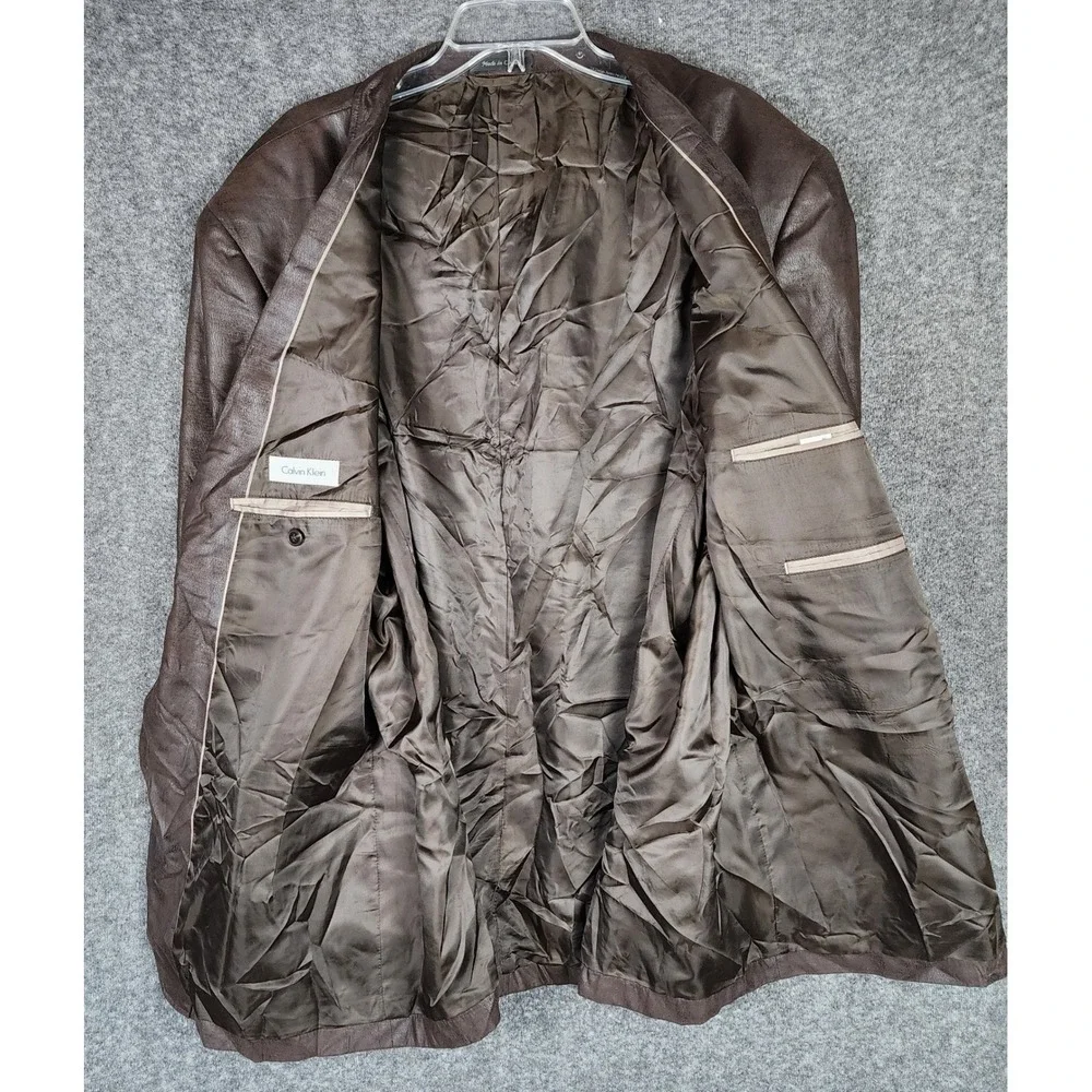 Calvin Klein Blazer Mens 54L Faux Leather Brown EUC